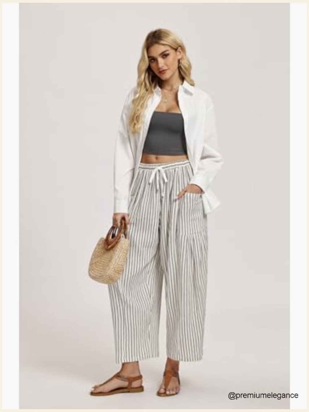 Wide Leg Linen Palazzo Pants with Pockets Summer Travel - Picture 4 of 7